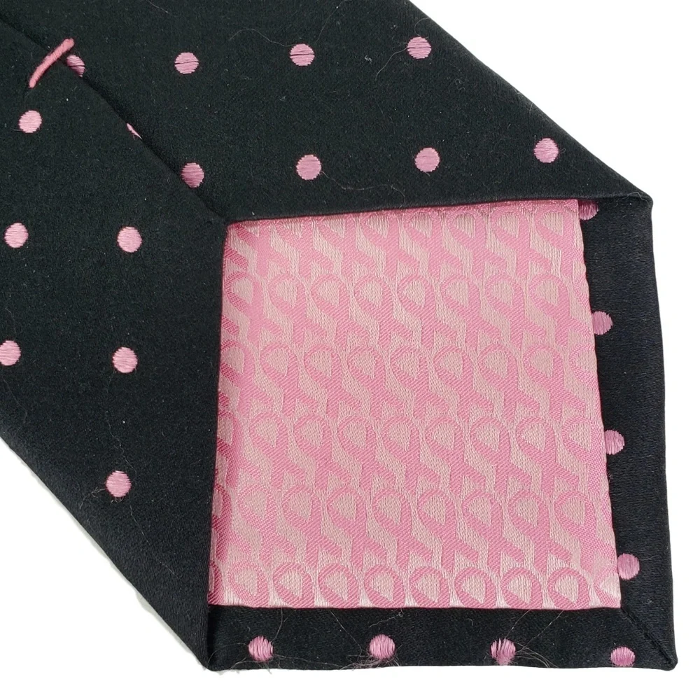 Diane Katzman Tie‎ Black w/ Pink Polka Dots Breast Cancer Awareness Silk Necktie